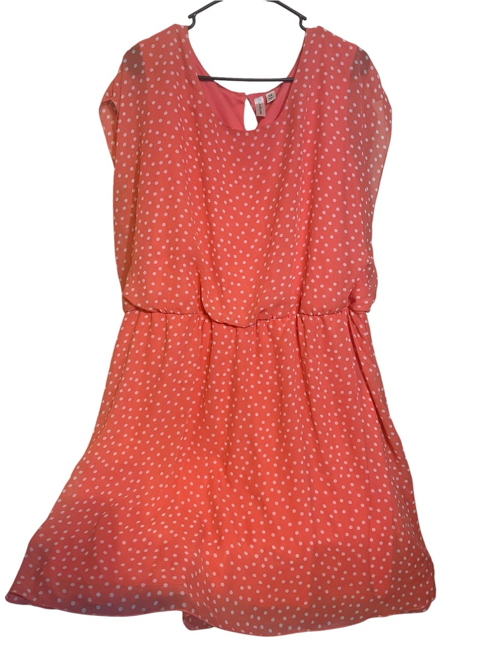 Tacera Coral Dress with White Polka Dots